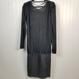 Wilfred Open Back Faux Leather Skirt Long Sleeve Dress Black Large